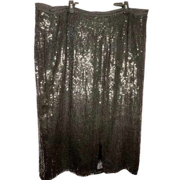 Black Fully Sequin Pencil Skirt 1X Elegant Partywear Midi Silk Loose Elastic - Picture 2 of 16